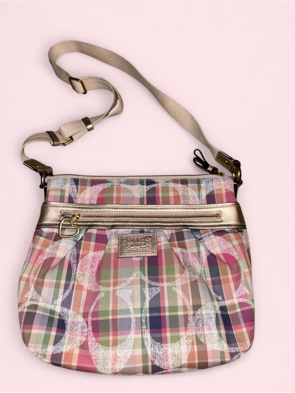 Y2K 2012 Coach Poppy Daisy Madras Plaid Crossbody Bag